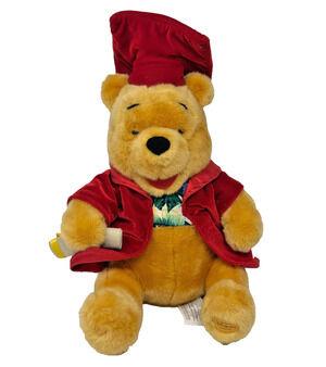 Disney Store Vintage Winnie the Pooh Graduation Plush 12" Red Gown